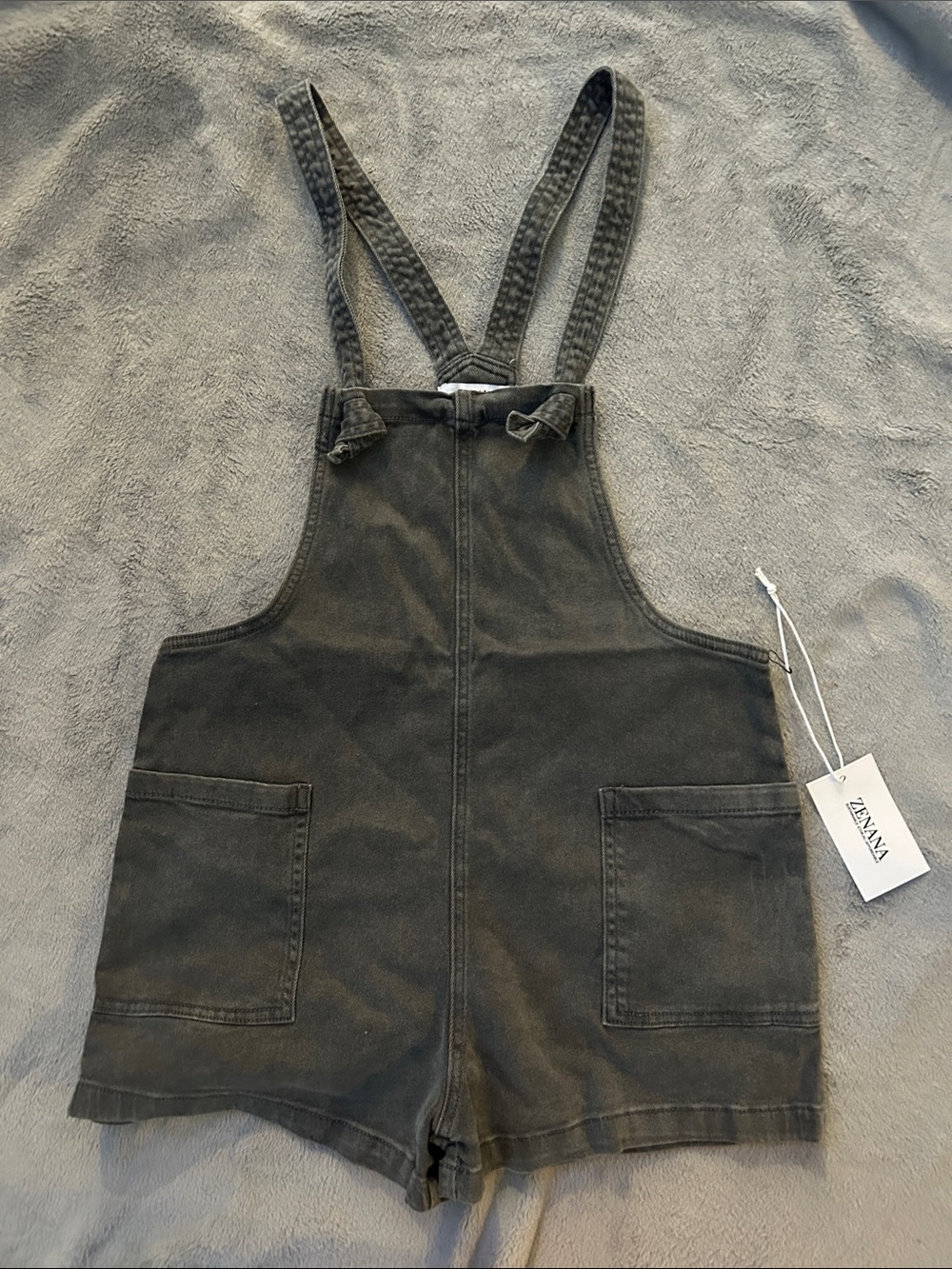 Zenana Outfitters Charcoal Gray Denim Short Overalls